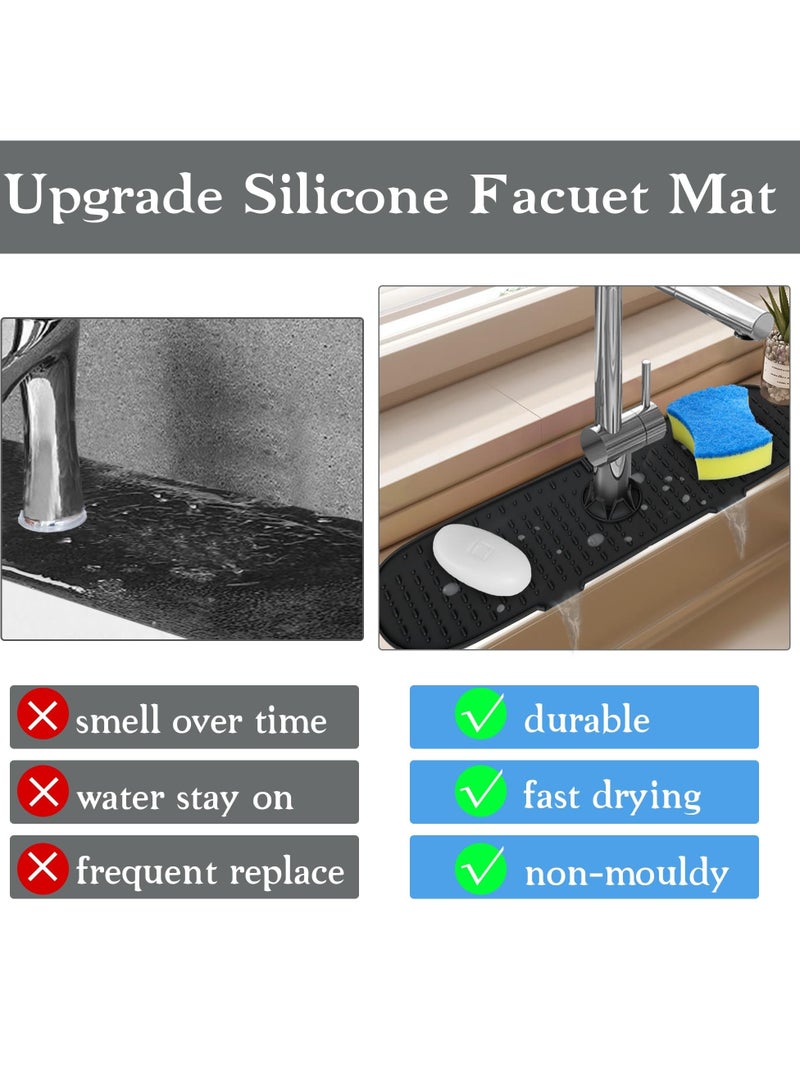 Silicone Faucet Mat, Sink Splash Guard, Bathroom Faucet Water Catcher Mat, Water Catcher Mat for Kitchen & Bathroom Countertop Protect, Keep Drying Kitchen Accessories (Black) - Image 3