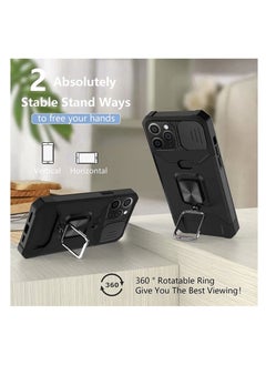KASTWAVE Kickstand Case for iPhone 12 Pro Max with Slide Camera Lens Cover, Heavy Duty Armor Style Case with Rotate Ring Stand & Card Holder Slot Magnetic Car Mount, Durable Phone Case Shockproof Wallet Case  - Image 2