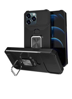KASTWAVE Kickstand Case for iPhone 12 Pro Max with Slide Camera Lens Cover, Heavy Duty Armor Style Case with Rotate Ring Stand & Card Holder Slot Magnetic Car Mount, Durable Phone Case Shockproof Wallet Case  - Image 1