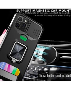 KASTWAVE Kickstand Case for iPhone 12 Pro Max with Slide Camera Lens Cover, Heavy Duty Armor Style Case with Rotate Ring Stand & Card Holder Slot Magnetic Car Mount, Durable Phone Case Shockproof Wallet Case  - Image 3