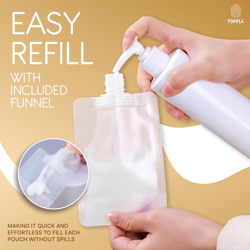 Yopple 10PCS Travel Size Refillable Squeeze Pouches with Funnel, Leakproof Toiletry Bags for Shampoo, Lotion, Hand Wash, Cream & Liquid Cosmetics, Portable Transparent Travel Containers (100ml) - Image 5