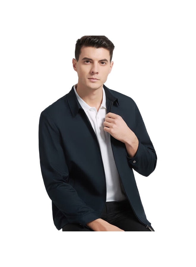 ROMON Men'S Jacket, Middle-Aged And Young Men'S Spring And Autumn Coat, Turn-Down Collar, Business Casual, Solid Color Workwear Jacket, Dad'S Outfit, Men'S Clothing - Image 2