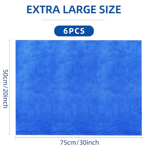 IIDEA 6 Pack Microfiber Cleaning Cloths Extra Large 30" x 20",XL Rags Washable Reusable Streak Free Lint Free Towels for Floor Mop,Glass,Windows,Kitchen,Bathroom,Office & Car Cleaning(Blue) - Image 2