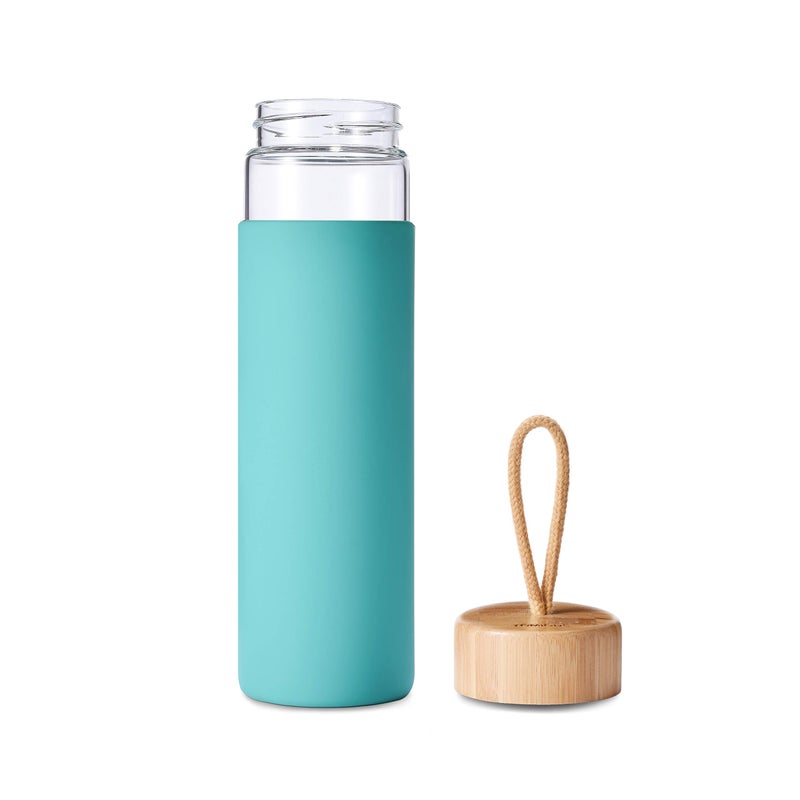 Yomious 20 Oz Borosilicate Glass Water Bottle with Bamboo Lid and Silicone Sleeve - Reusable BPA Free - Glass Drinking Bottle with Lids - Cute Glass Bottle for Women - Glass Shaker Bottle - Image 3