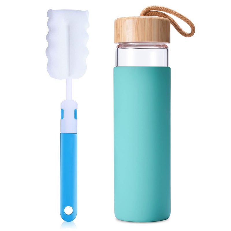 Yomious 20 Oz Borosilicate Glass Water Bottle with Bamboo Lid and Silicone Sleeve - Reusable BPA Free - Glass Drinking Bottle with Lids - Cute Glass Bottle for Women - Glass Shaker Bottle - Image 2