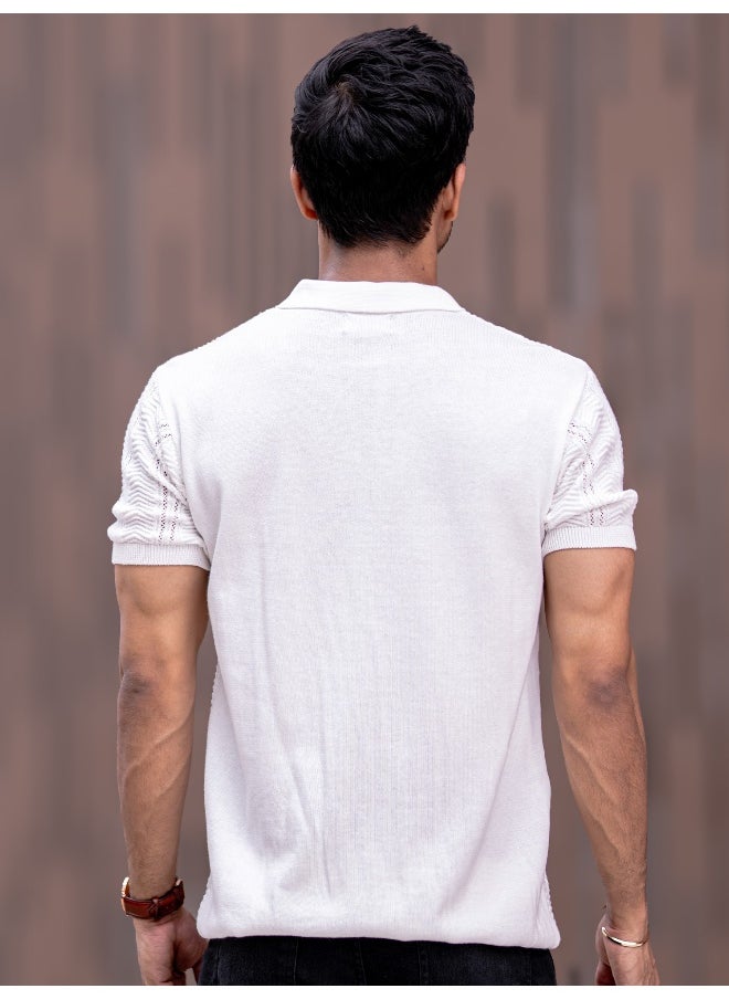Maniac Bohemian Crochet Striped White Tshirt  - Image 4