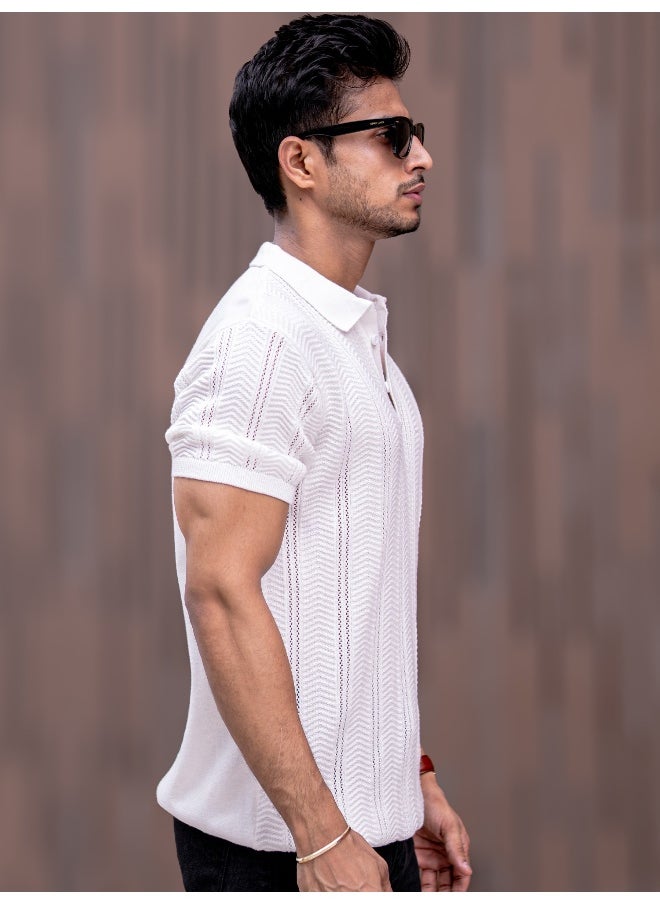 Maniac Bohemian Crochet Striped White Tshirt  - Image 3