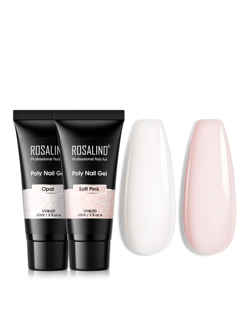 KASTWAVE Opal Extension Gel, 2 PCS 60ml Opal Poly Nail Gel kit, Soft Pink Nail Builder for Thin Nails and Growth Gel Overlay Nail Art for Women Home DIY Manicure Need UV Lamp - Image 1