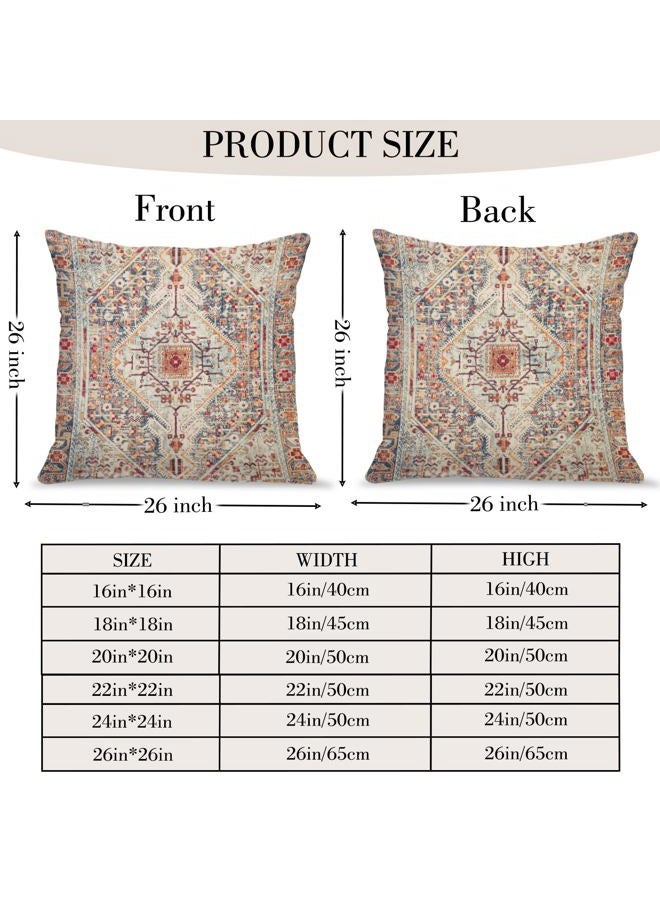 BUAEL Boho Throw Pillow Covers 26x26 inch Set of 2,Boho Vintage Carpet Pattern Antique Ethnic Decor Double Sided Pattern Cushion Cover Soft Pillow Case Living Sofa Room Bed Square Pillow Cover - Image 2