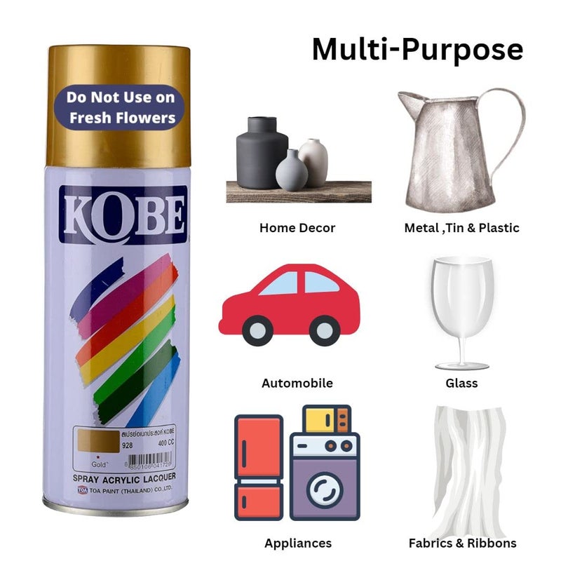 Oasis Kobe Acrylic Spray Paint – Fast Dry Multipurpose Spray For Metal, Wood, Walls, Automobiles, Art & Craft, DIY Projects – 400ML (Gold) - Image 2