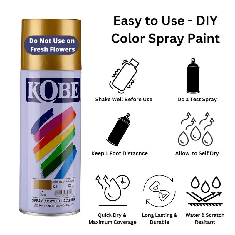 Oasis Kobe Acrylic Spray Paint – Fast Dry Multipurpose Spray For Metal, Wood, Walls, Automobiles, Art & Craft, DIY Projects – 400ML (Gold) - Image 3
