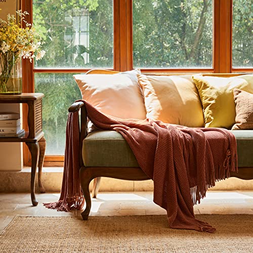 lifein Throw Blanket for Couch, Soft Boho Bed Throw,Cozy Burnt Orange Chenille Knitted Small Spring Lightweight Throw(Rust,50 * 60") - Image 2