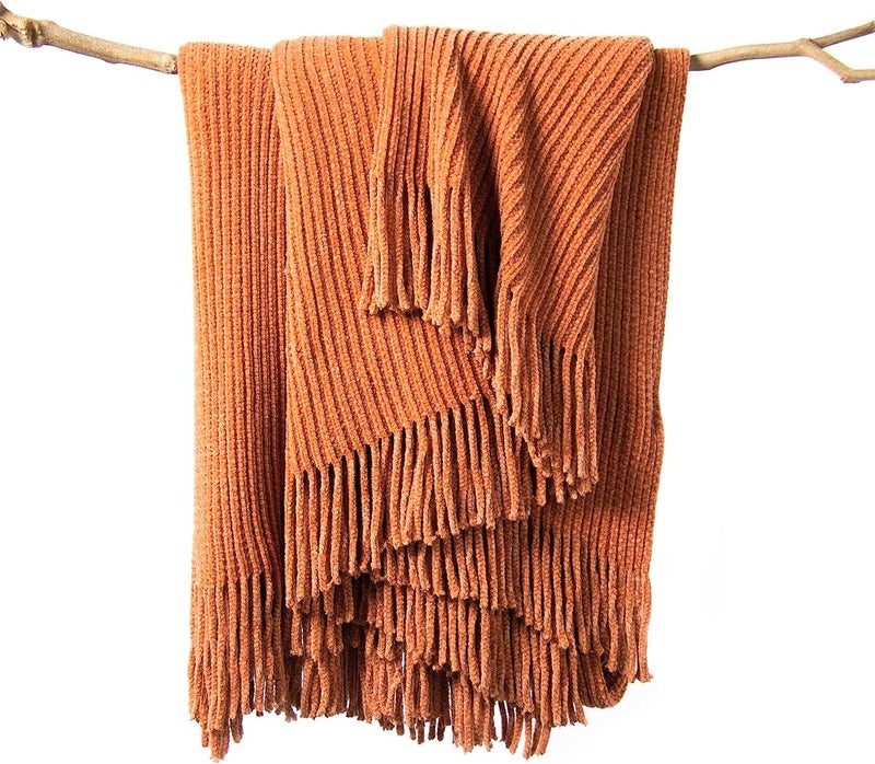 lifein Throw Blanket for Couch, Soft Boho Bed Throw,Cozy Burnt Orange Chenille Knitted Small Spring Lightweight Throw(Rust,50 * 60") - Image 1
