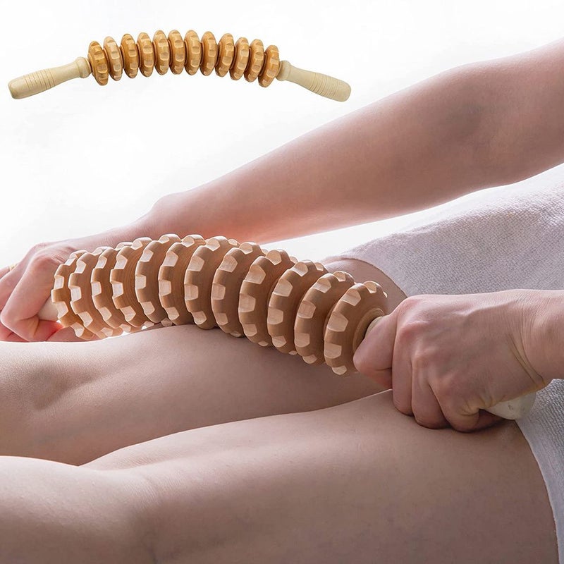 مدلك خشبي بطول 17.32 بوصة يدوي لاسترخاء العضلات - خشب طبيعي - Image 1