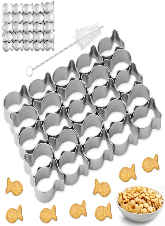 LUSTRIB 1 Pack Stainless Goldfish Cracker Cutter Kit, 25 Cavity Mini Gold Fish Cutter with Cleaning Brushes, Mini Goldfish Molds for Crackers Baking Snack Yogurt Cubes Pet Snacks Cooking Tools - Image 1