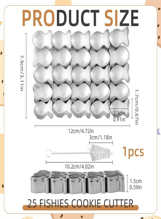 LUSTRIB 1 Pack Stainless Goldfish Cracker Cutter Kit, 25 Cavity Mini Gold Fish Cutter with Cleaning Brushes, Mini Goldfish Molds for Crackers Baking Snack Yogurt Cubes Pet Snacks Cooking Tools - Image 2