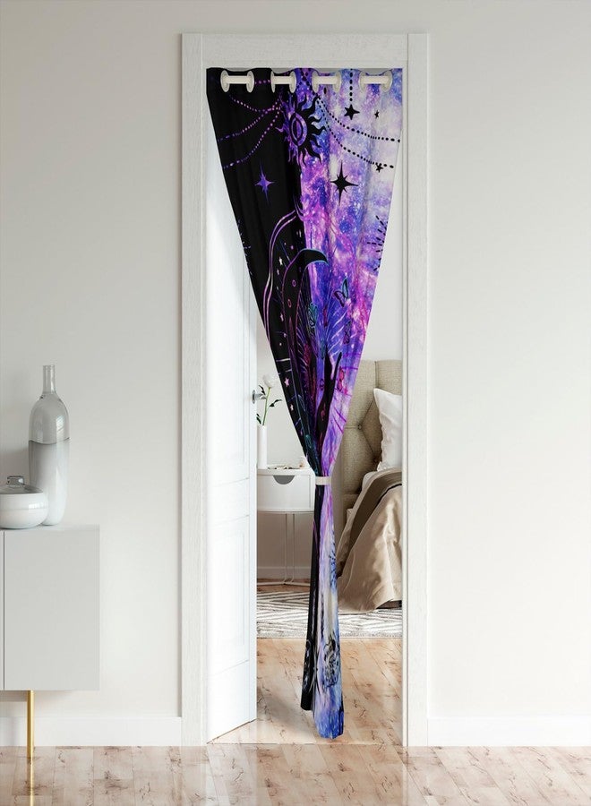 Castle Fairy Dreamy Starry Galaxy Door Curtain Cute Cat Wild Butterfly Decor Doorway Curtain for Closet Door Blue Purple Tie Dye Clouds Exotic Door Drape for Bedroom Privacy 1 Panel 42" W X 80" L - Image 2