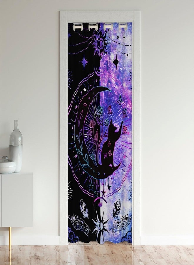 Castle Fairy Dreamy Starry Galaxy Door Curtain Cute Cat Wild Butterfly Decor Doorway Curtain for Closet Door Blue Purple Tie Dye Clouds Exotic Door Drape for Bedroom Privacy 1 Panel 42" W X 80" L - Image 1