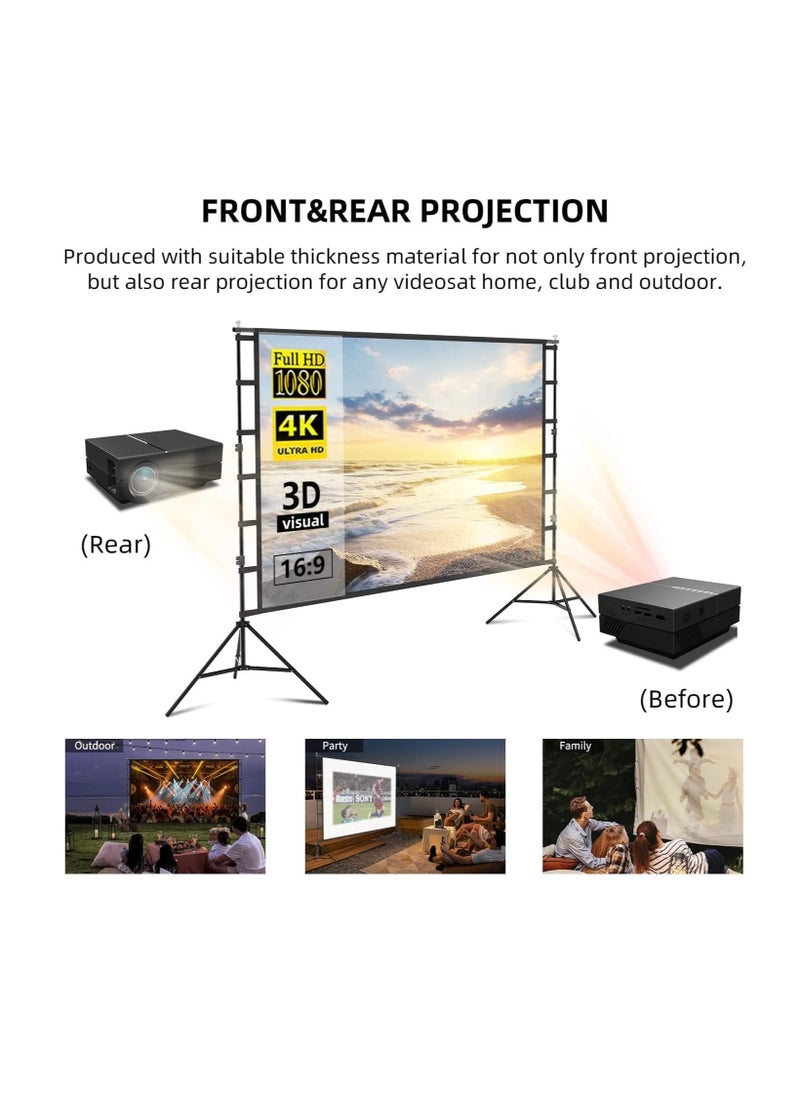 Zenzres Projector Screen and Stand 100 Inch, Outdoor Portable Projector Movie Screen Pull Down, Indoor Projections Screen with Stand 16:9 4K Full HD Support Height Adjustable for Home Theater Camping
