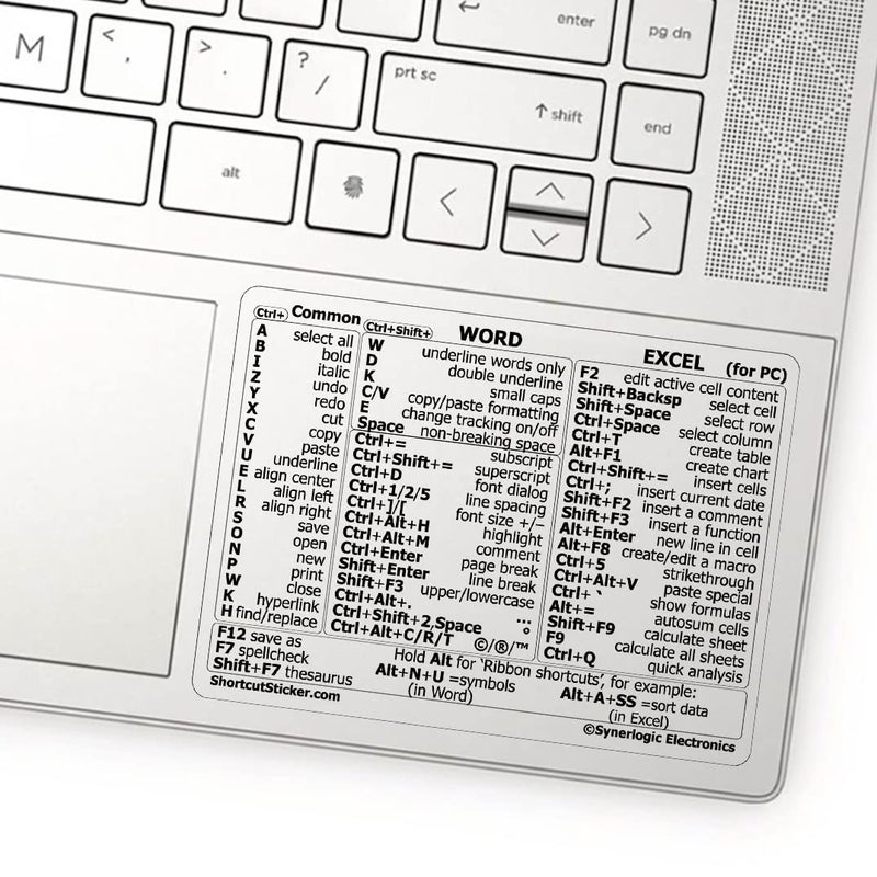 Synerlogic Word/Excel Windows Shortcut Sticker | Reference Guide Keyboard Shortcuts | Work from Home Essentials | Excel Shortcuts Cheat Sheet Laminated Vinyl (Clear/Small) - Image 1