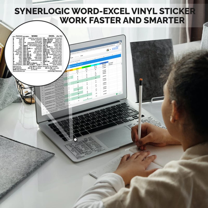 Synerlogic Word/Excel Windows Shortcut Sticker | Reference Guide Keyboard Shortcuts | Work from Home Essentials | Excel Shortcuts Cheat Sheet Laminated Vinyl (Clear/Small) - Image 3