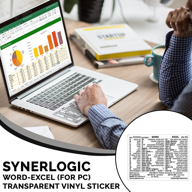 Synerlogic Word/Excel Windows Shortcut Sticker | Reference Guide Keyboard Shortcuts | Work from Home Essentials | Excel Shortcuts Cheat Sheet Laminated Vinyl (Clear/Small) - Image 5