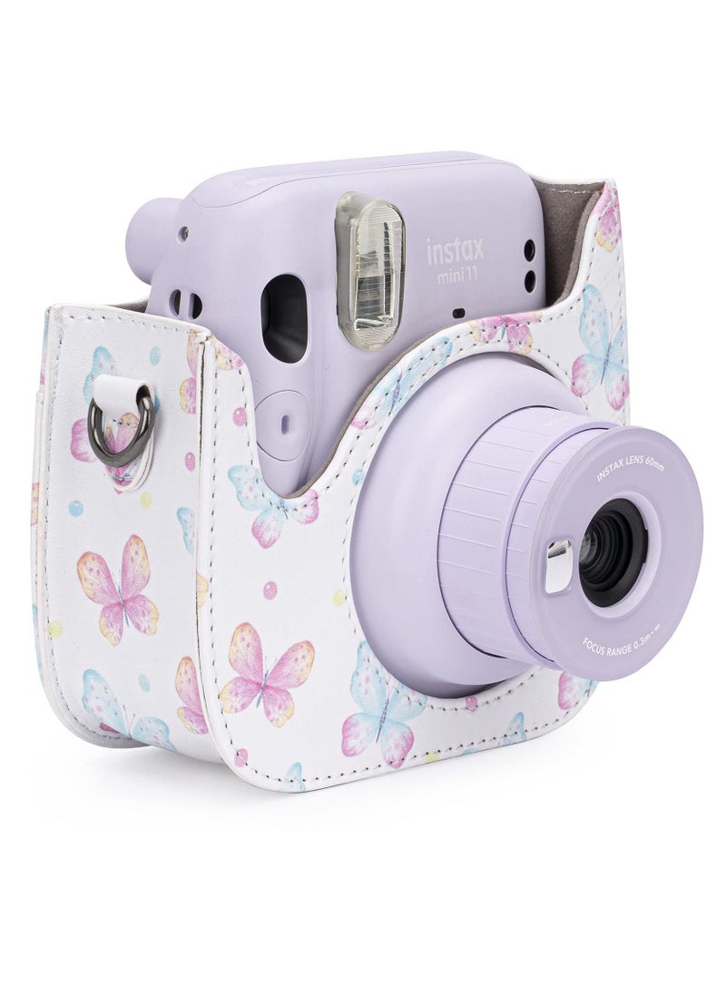 سيوسي - جراب لكاميرات Fujifilm Instax Mini 11/9/8 بفيلم فوري مع جيب ملحق وحزام كتف قابل للفصل / قابل للتعديل (فراشة) - Image 1