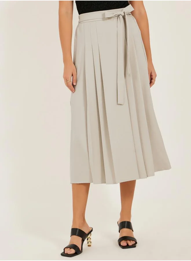 Styli Pleated A-Line Midi Skirt with Tie-Up Detail