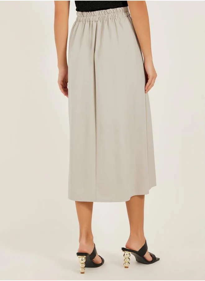 Styli Pleated A-Line Midi Skirt with Tie-Up Detail