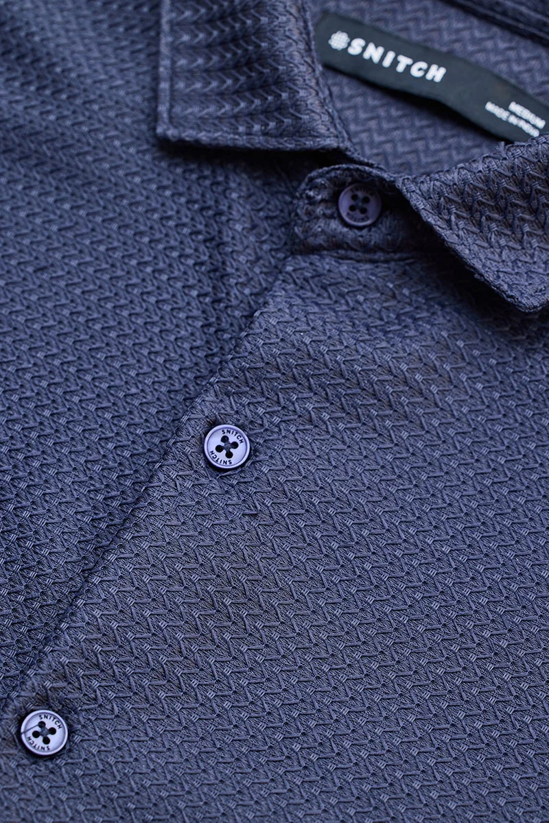 SNITCH Dark Blue Self-Design Shirt