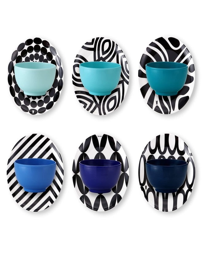 French Bull Melamine Assorted Plates-6 Piece Set -Melamine Dinnerware-Platter, Serving, Party, Platter, Dish (6" Appetizer Plate, Black & White) - Image 2