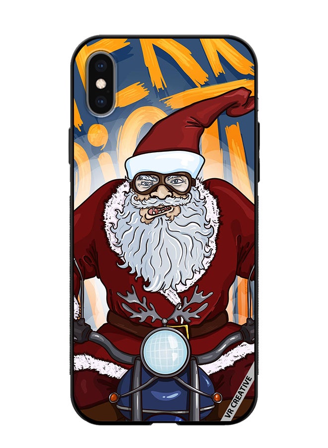 VR CREATIVE Protective Case Cover For Apple iPhone X/XS Cartoon Christmas Postcard Santa Claus On Motorcycle Design Multicolour - Image 1