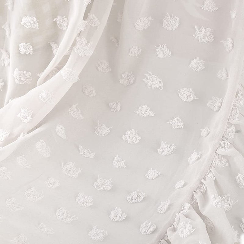 Wonder Space Elegant Kids Bed Canopy - Lace Chiffon Netting with Pom Pom, Princess Girls Fairy Dream Tent, Nursery Room Baby Crib Hanging Curtain Mosquito Net Children Reading Nook Decoration (White) - Image 5