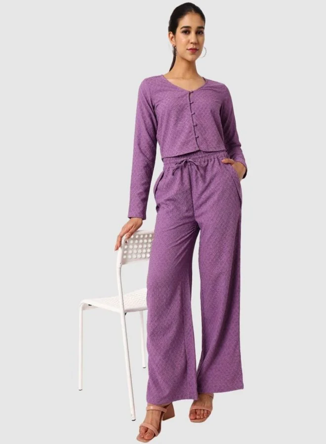 Freehand  Women Regular Fit Textured Long Sleeve High Rise Top and Skirt Co-Ord Set  | Best Price UAE