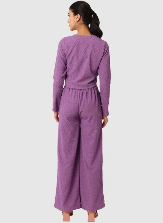 Freehand  Women Regular Fit Textured Long Sleeve High Rise Top and Skirt Co-Ord Set  | Best Price UAE