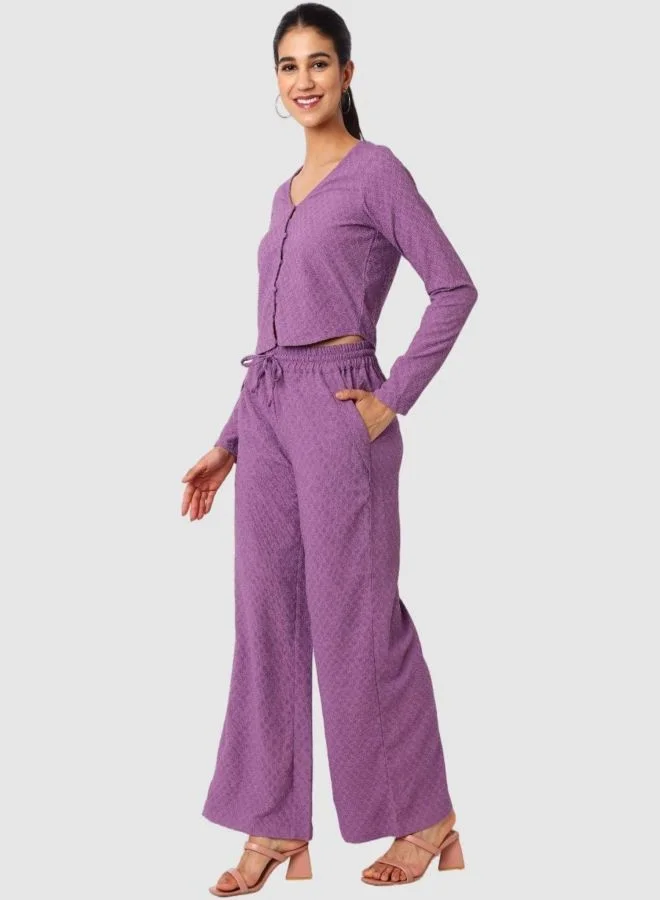 Freehand  Women Regular Fit Textured Long Sleeve High Rise Top and Skirt Co-Ord Set  | Best Price UAE