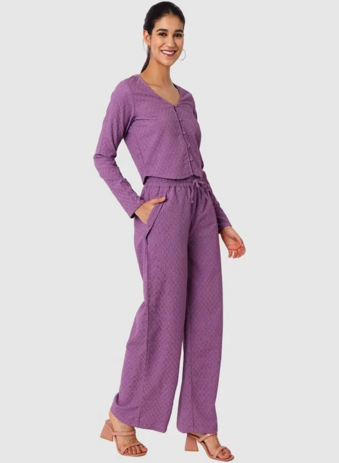 Freehand  Women Regular Fit Textured Long Sleeve High Rise Top and Skirt Co-Ord Set  | Best Price UAE