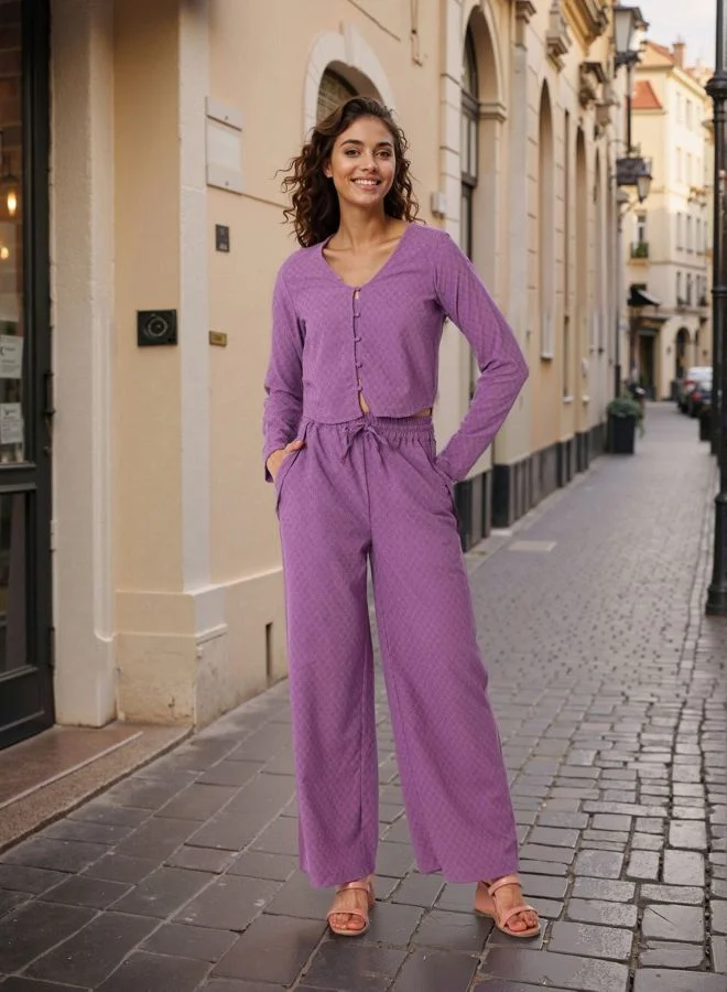 Freehand  Women Regular Fit Textured Long Sleeve High Rise Top and Skirt Co-Ord Set  | Best Price UAE