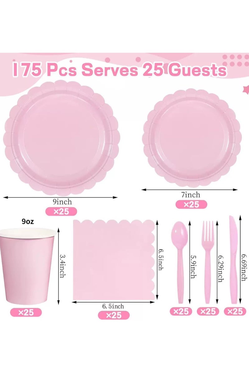 175 PCS Party Supplies Party Packs Set, 25 Disposable Paper Tableware, Plate, Napkin, Cup Plastic Set for Wedding, Birthday, Baby Shower, Holiday - Image 2