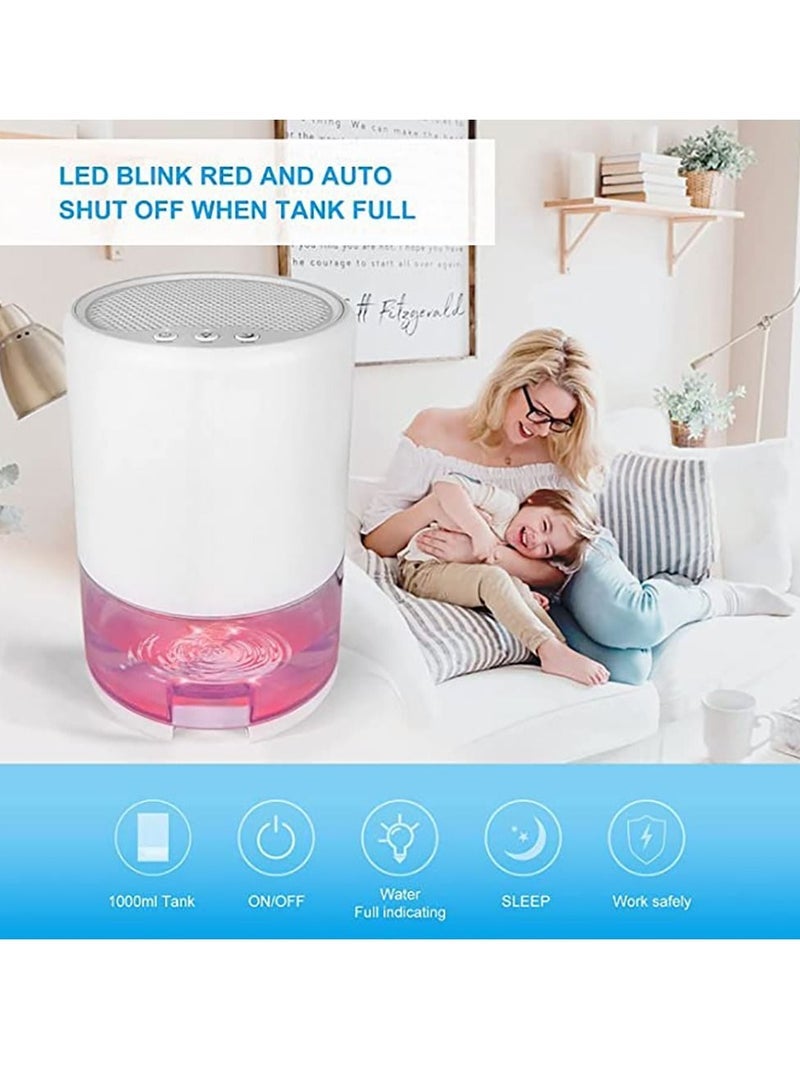 Captaintech Dehumidifier 1000ML Home Dehumidifier 2600 Cubic Feet with 7 Color LED Lights Silent Bedroom Portable Dehumidifier 285 sqft Closet Bedroom Bathroom RV Office (White) - Image 5