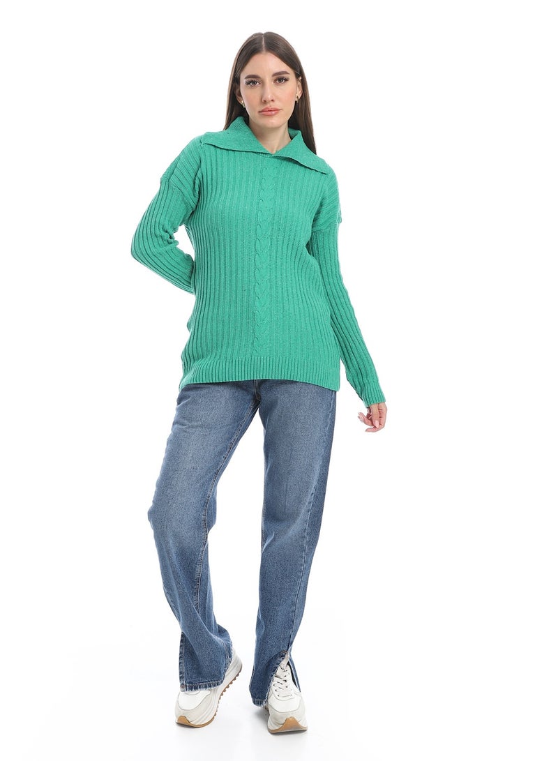 سيزار بلوفر صوف حريمي سادة بياقه وتصميمات متعددة - Image 4