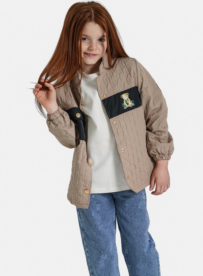 ريمينت جاكيت للبنات خفيف للربيع بيج داكن - Image 2