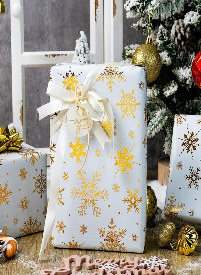 Yarcony ورق تغليف هدايا عيد الميلاد من ياركوني، ورق تغليف ذهبي وأبيض بنقشة رقاقات الثلج، ورق تغليف هدايا أنيق بنقشة رقاقات الثلج لعيد الميلاد، تغليف الهدايا، الانقلاب الشتوي (17 بوصة × 33 قدمًا) - Image 5