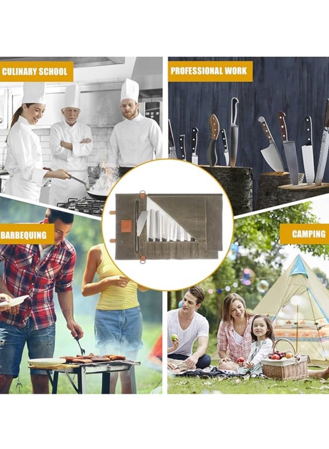 general Chef's Knife Reel Bag (10 pockets), waxed canvas knife carrying case with handle and shoulder straps, zippered tool kit - Image 5