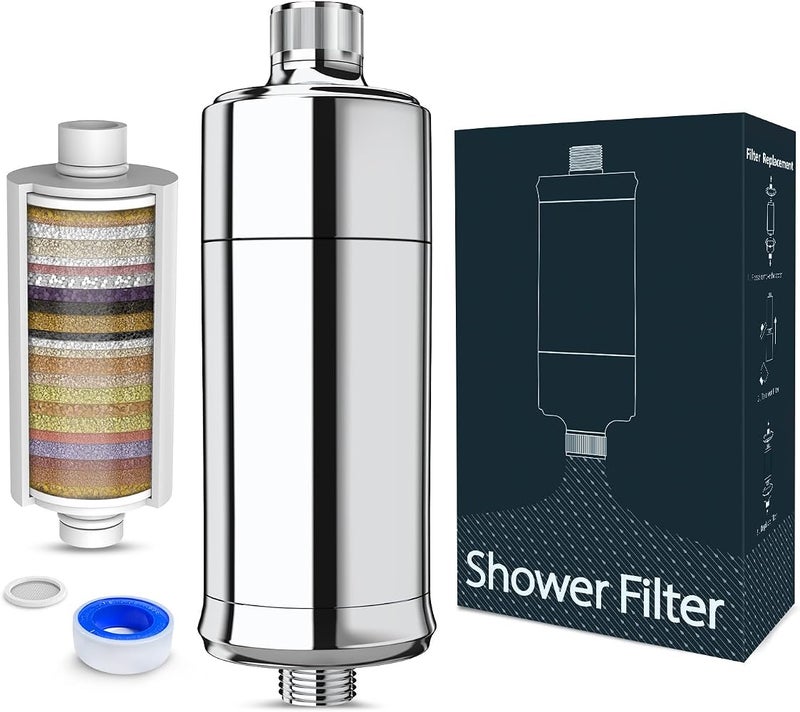 FEELSO مرشح دش FEELSO من 32 مرحلة مع خرطوشة فلتر إضافية، لون فضي - Image 1