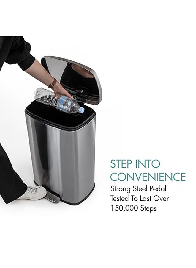 نينستارز سلة مهملات بسعة ‎50‎ لترًا – مصنوعة من الفولاذ المقاوم للصدأ، مقاومة للبقع، مزودة بدواسة متينة وغطاء إغلاق ناعم، تصميم أنيق للمطبخ والمنزل والمكتب - Image 3