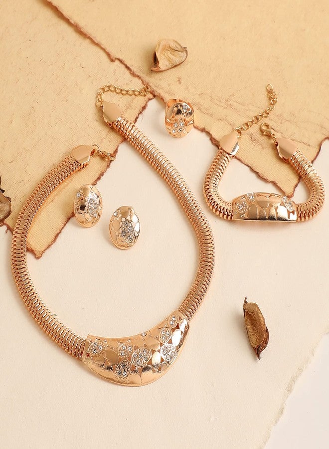 SOHI Gold Plated stones Designer Jewellery Set, Necklace, Earrings, Bracelet & Ring | Indo-western jewellery set for women, gold plated jewellery set for women traditional, Alloy |7184 - Image 2