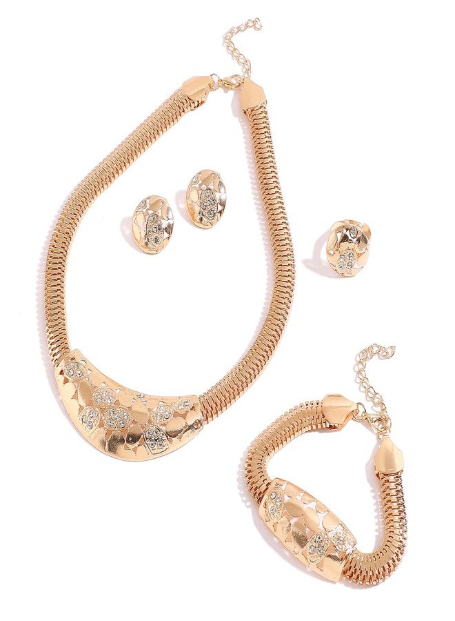 SOHI Gold Plated stones Designer Jewellery Set, Necklace, Earrings, Bracelet & Ring | Indo-western jewellery set for women, gold plated jewellery set for women traditional, Alloy |7184 - Image 1