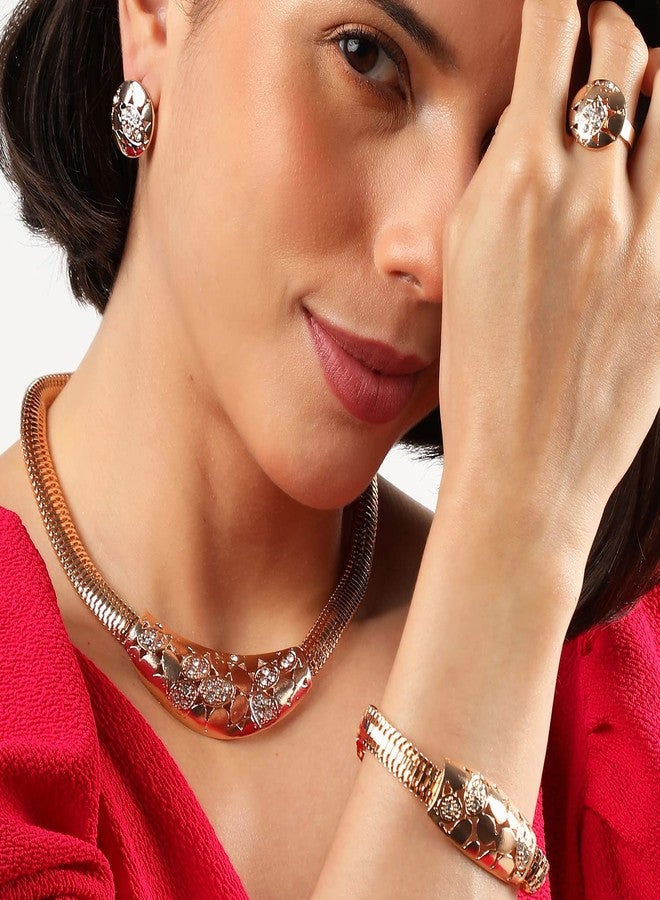 SOHI Gold Plated stones Designer Jewellery Set, Necklace, Earrings, Bracelet & Ring | Indo-western jewellery set for women, gold plated jewellery set for women traditional, Alloy |7184 - Image 3