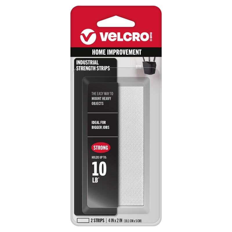 VELCRO Brand VELCRO Brand Industrial Fasteners StickOn Adhesive  Professional Grade Heavy Duty Strength Holds up to 10 lbs on Smooth Surfaces  Indoor Outdoor Use 4in x 2in 2pk Strips 2 Sets 90200 